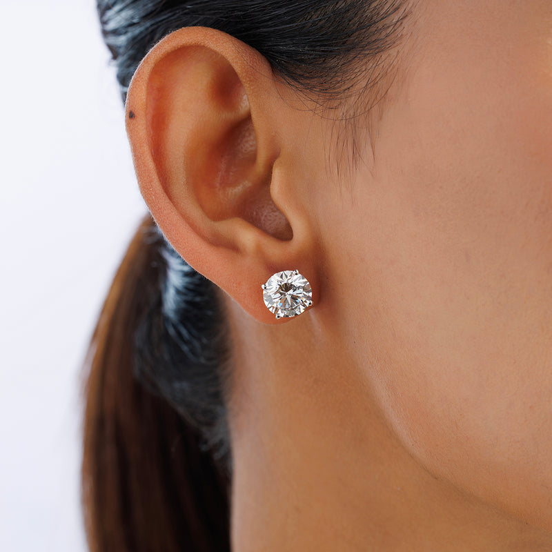 Close-up of a woman's ear with hair pulled back, wearing Keemti Jewels TIMELESS Solitaire Stud Earrings.