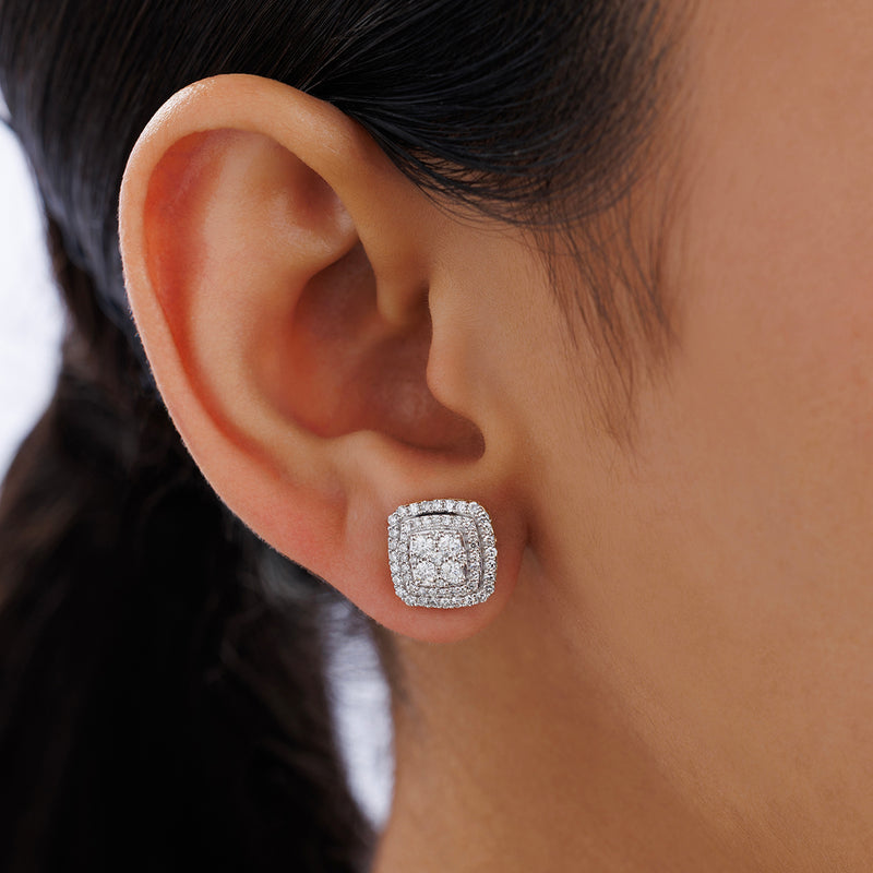 Close-up of an ear wearing Keemti Jewels TIMELESS Petal Square Stud Earrings—perfect for everyday wear.