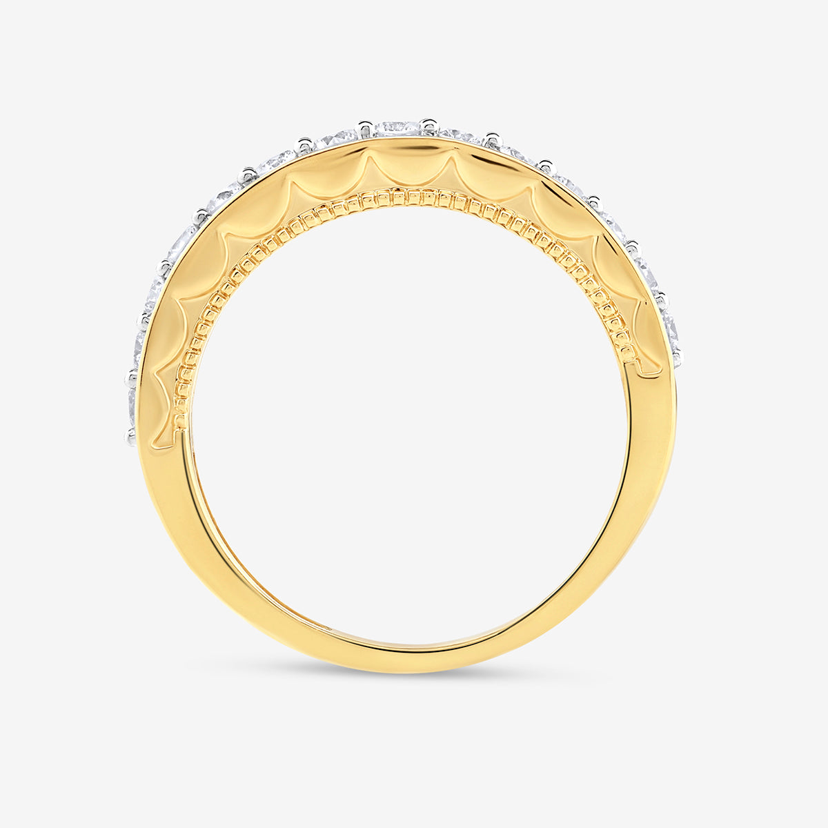 Ringprofil: goldene Innenseite, Zirkonia im Silberrahmen der Eternity Band