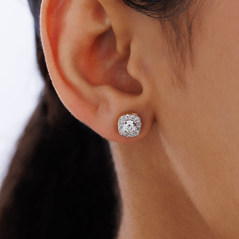 Shimmer Halo Diamond Stud Earrings