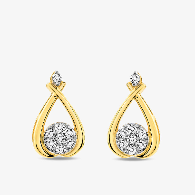 AURELIA Stud Earrings by Keemti Jewels: yellow-plated diamond drops with sparkling clusters, ideal for workwear.