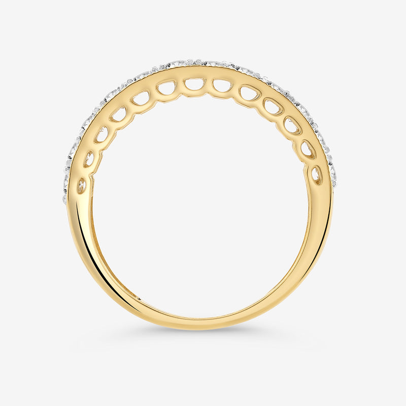 Inside view of oval ring: gold-tone band with clear stone pavé edge