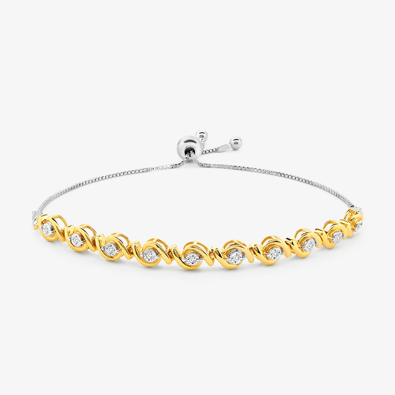 FUSION Loop adjustable bracelet: gold links with clear stones, silver clasp