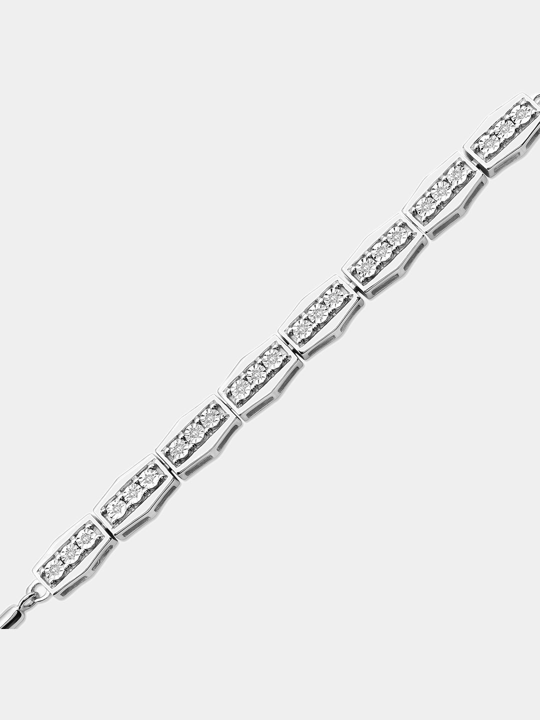 Silver 925 bolo link bracelet with rectangular pavé crystal stations