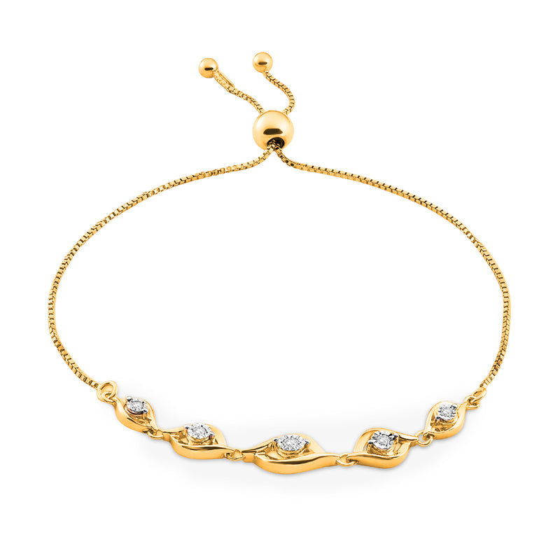 Rose gold leaf bolo bracelet with three oval pavé crystal stations and chain links