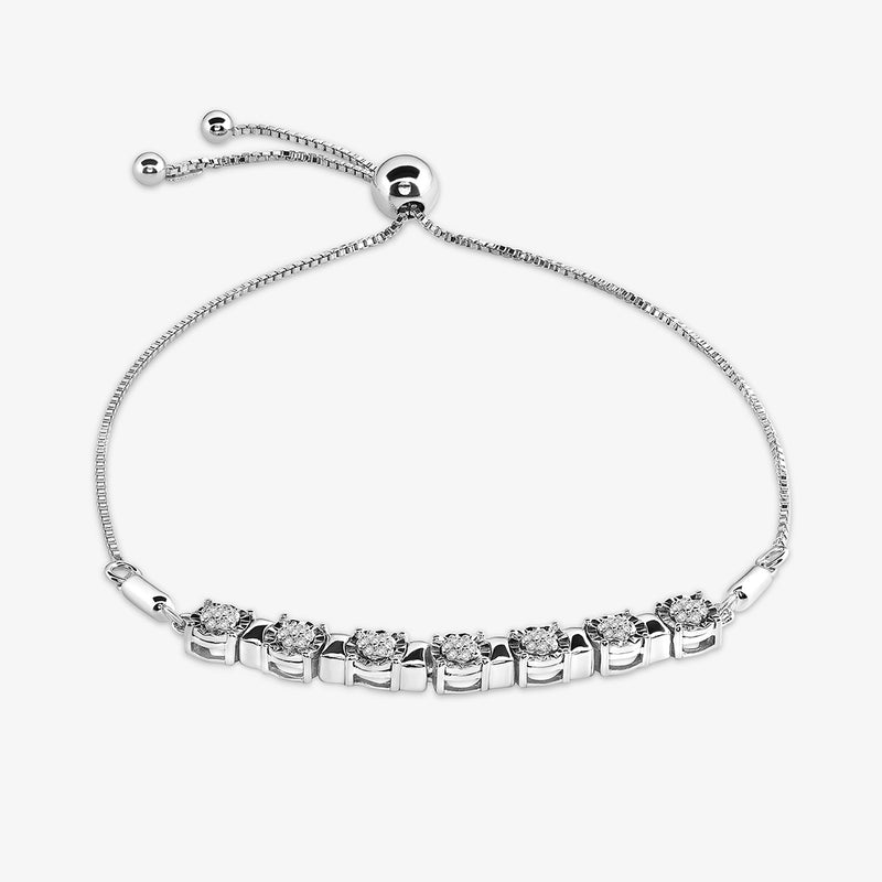RADIANT Glow bolo bracelet in silver-toned metal with round pavé stones