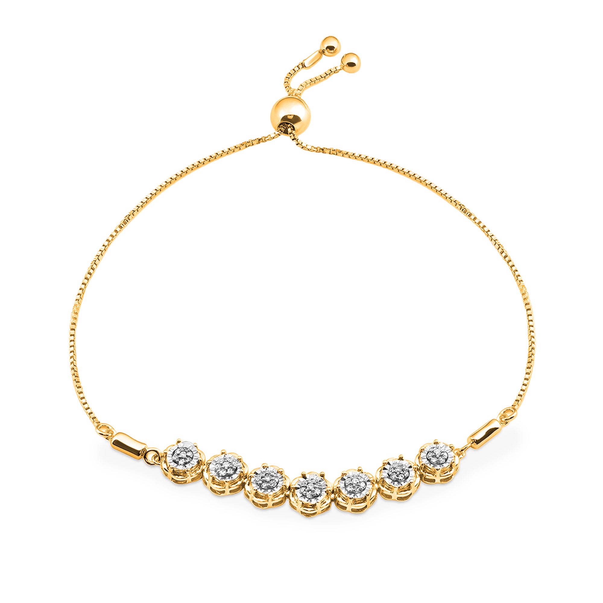 Silver-tone bolo bracelet with round crystal links and central sphere