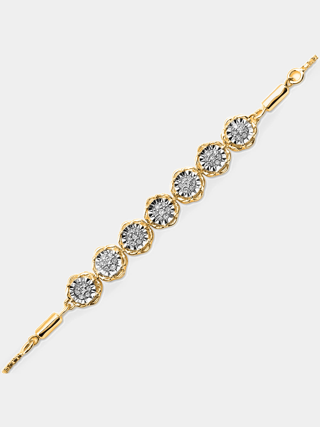 Silver-tone bolo bracelet with round crystal links and central sphere