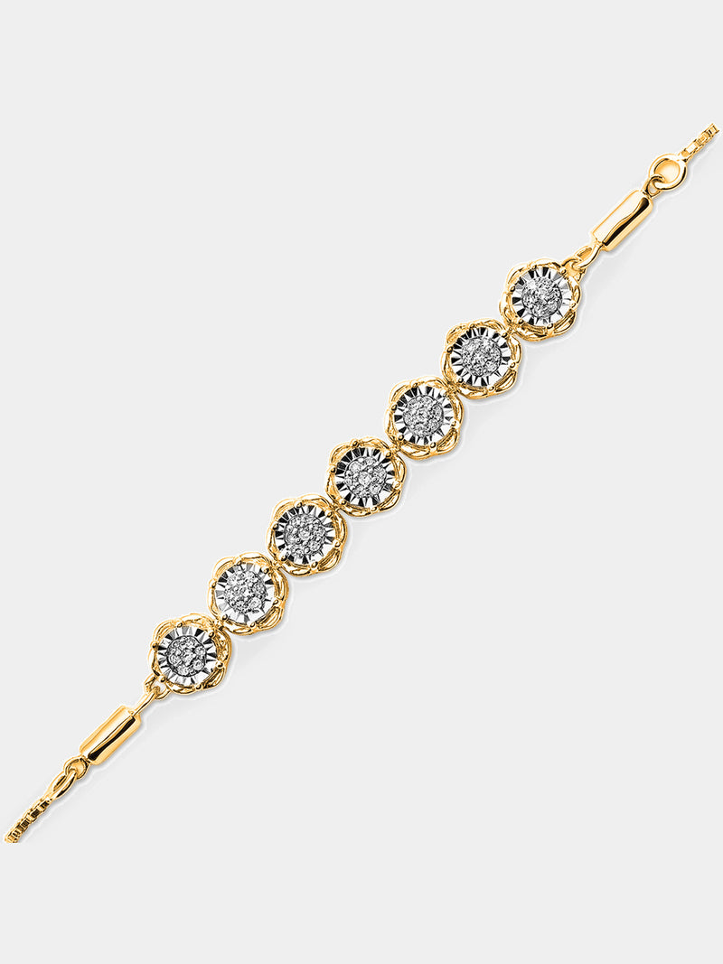 Silver-tone bolo bracelet with round crystal links and central sphere