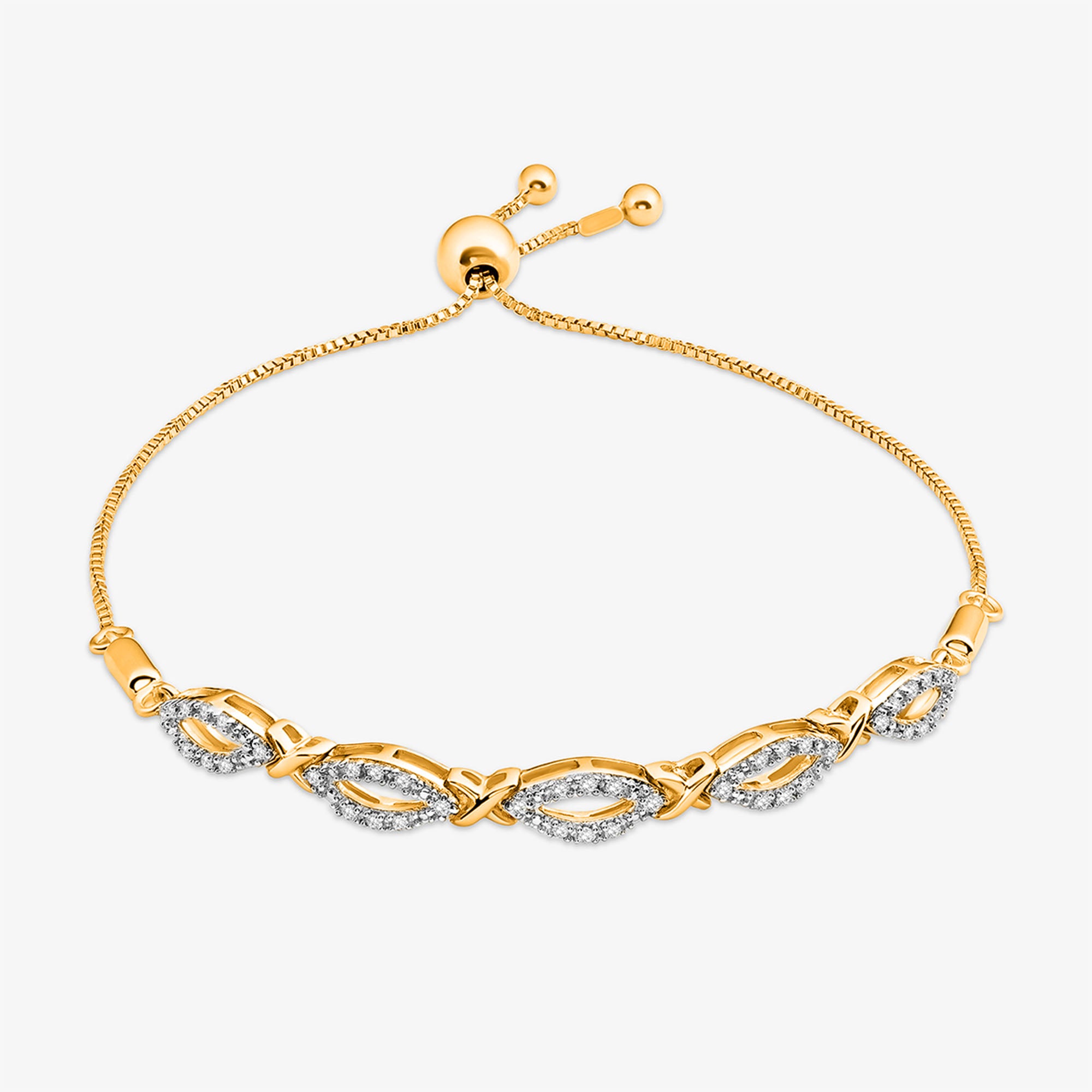 Serene Loop Bolo Bracelet by Keemti Jewels: gold loops, clear stones, adjustable clasp—effortless timeless style.