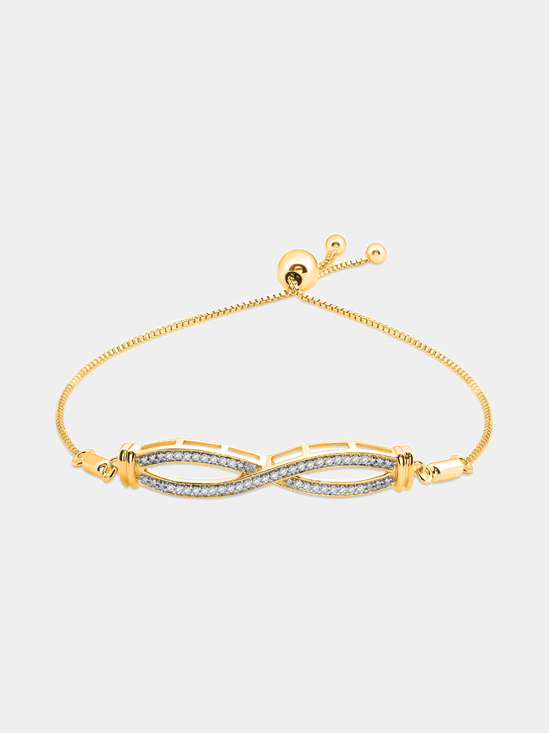 Keemti Jewels' Infinity Diamond Bolo Bracelet shines on the wrist, paired with a black top for modern elegance.