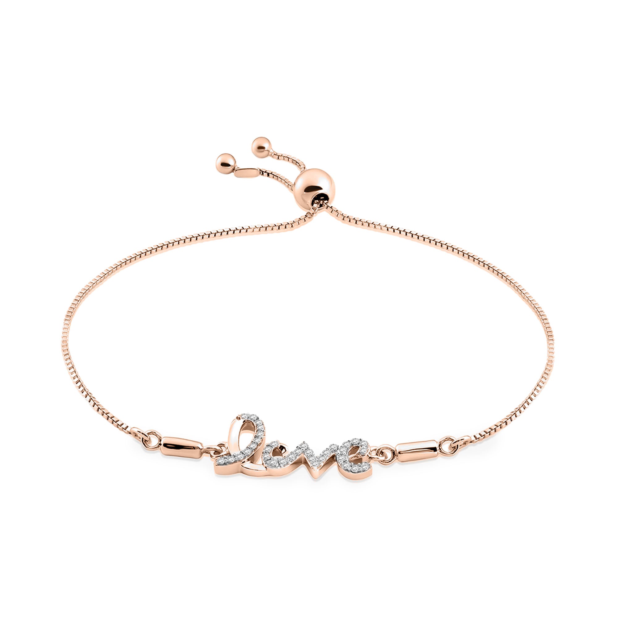 Keemti Jewels Love Bolo Bracelet: rose gold, adjustable clasp, lab-grown diamond charm for extra sparkle.