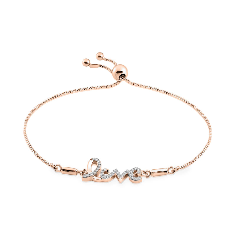 Keemti Jewels Love Bolo Bracelet: rose gold, adjustable clasp, lab-grown diamond charm for extra sparkle.