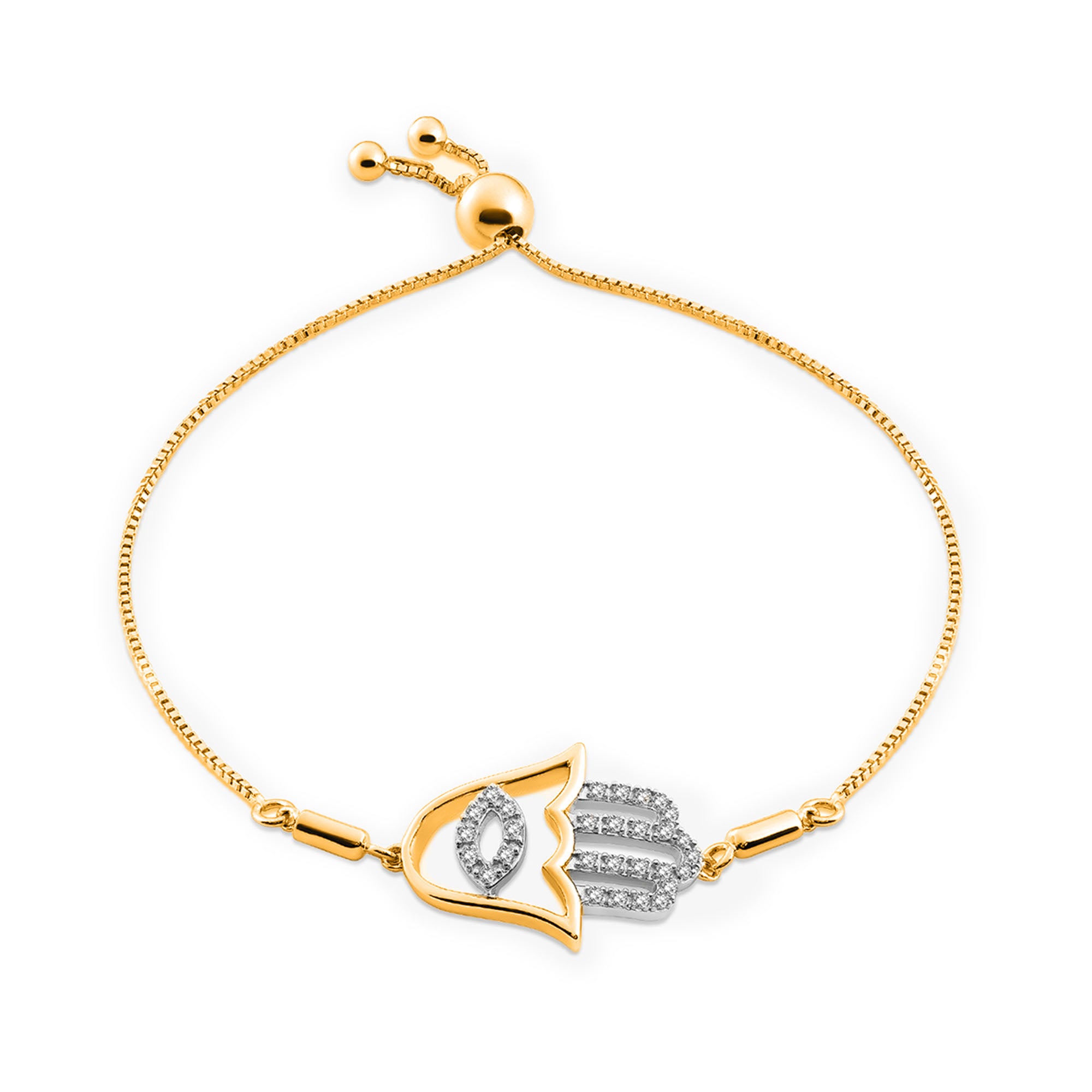 Keemti Jewels Hamsa Bolo Bracelet: Gold, adjustable clasp, lab-grown diamonds—elegant and refined.