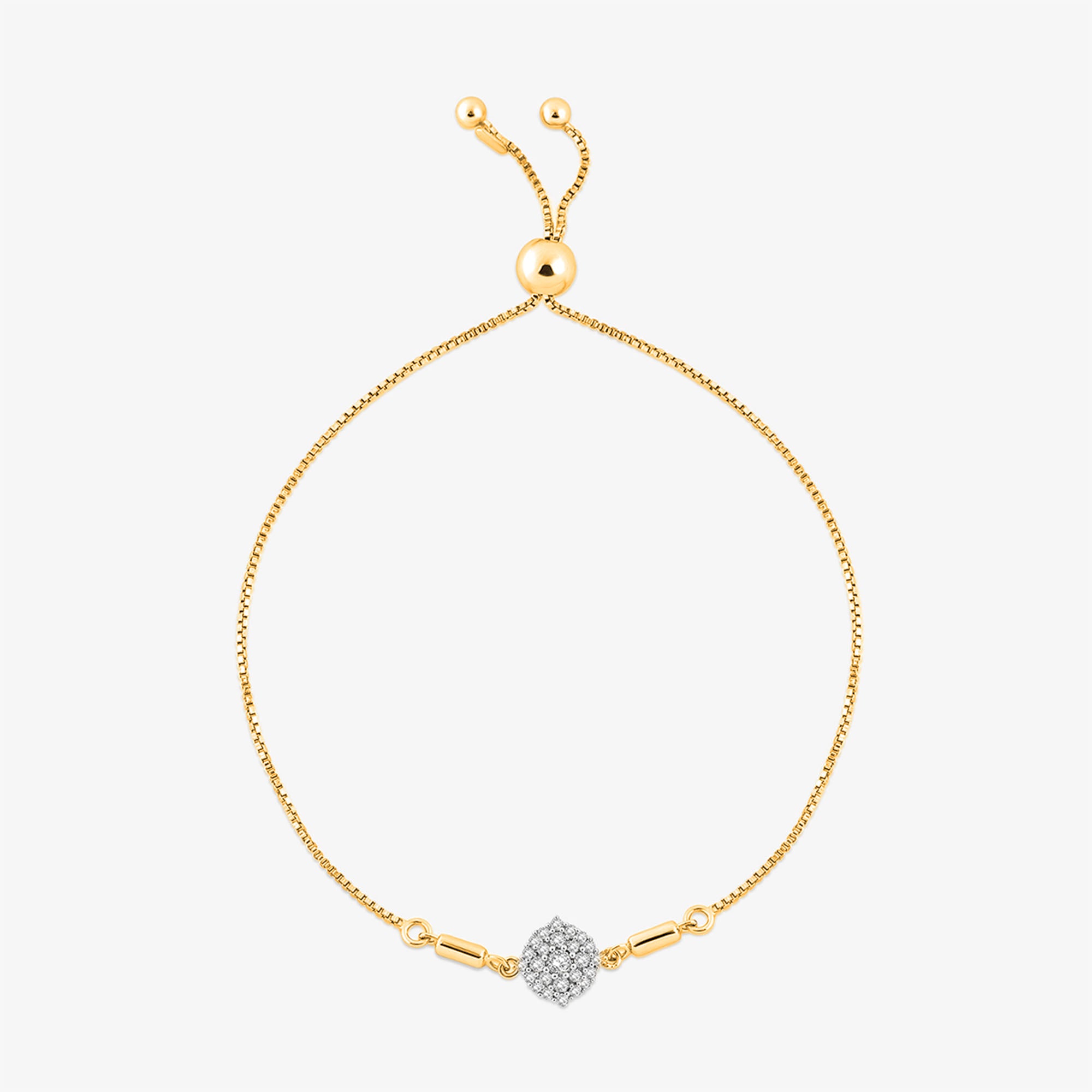 Silver-tone bolo bracelet with round pavé center charm and adjustable sliding links