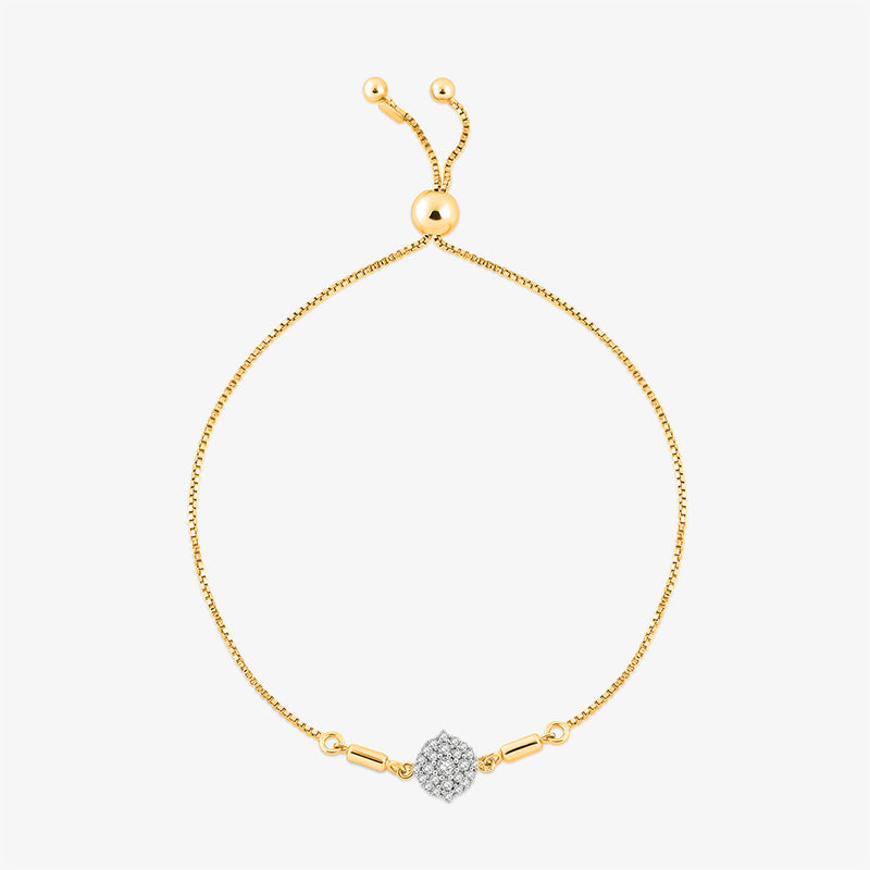 Silver-tone bolo bracelet with round pavé center charm and adjustable sliding links