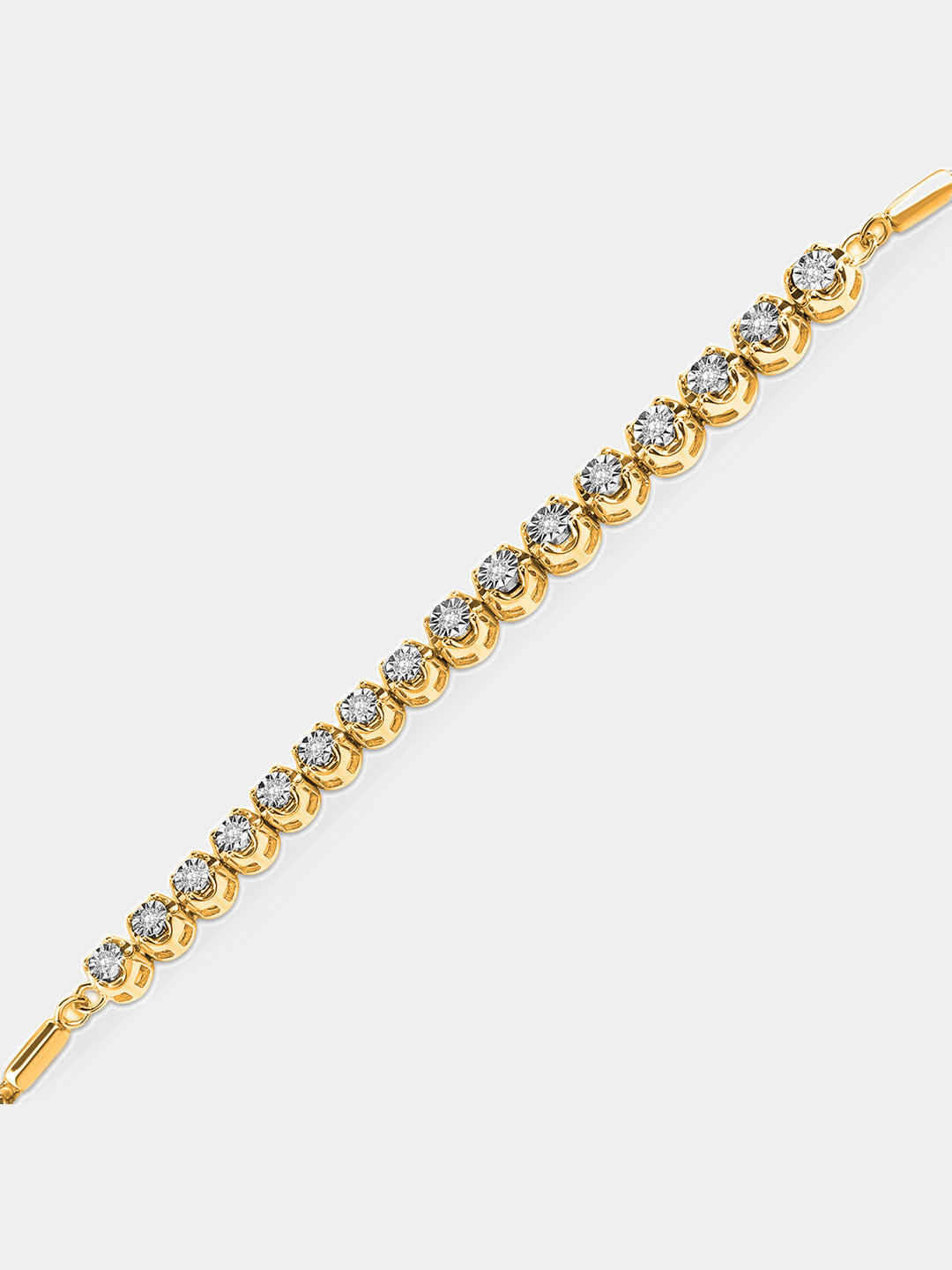DUAL Tone line bolo bracelet, alternating gold bezel stones and silver links, 0.75 ct