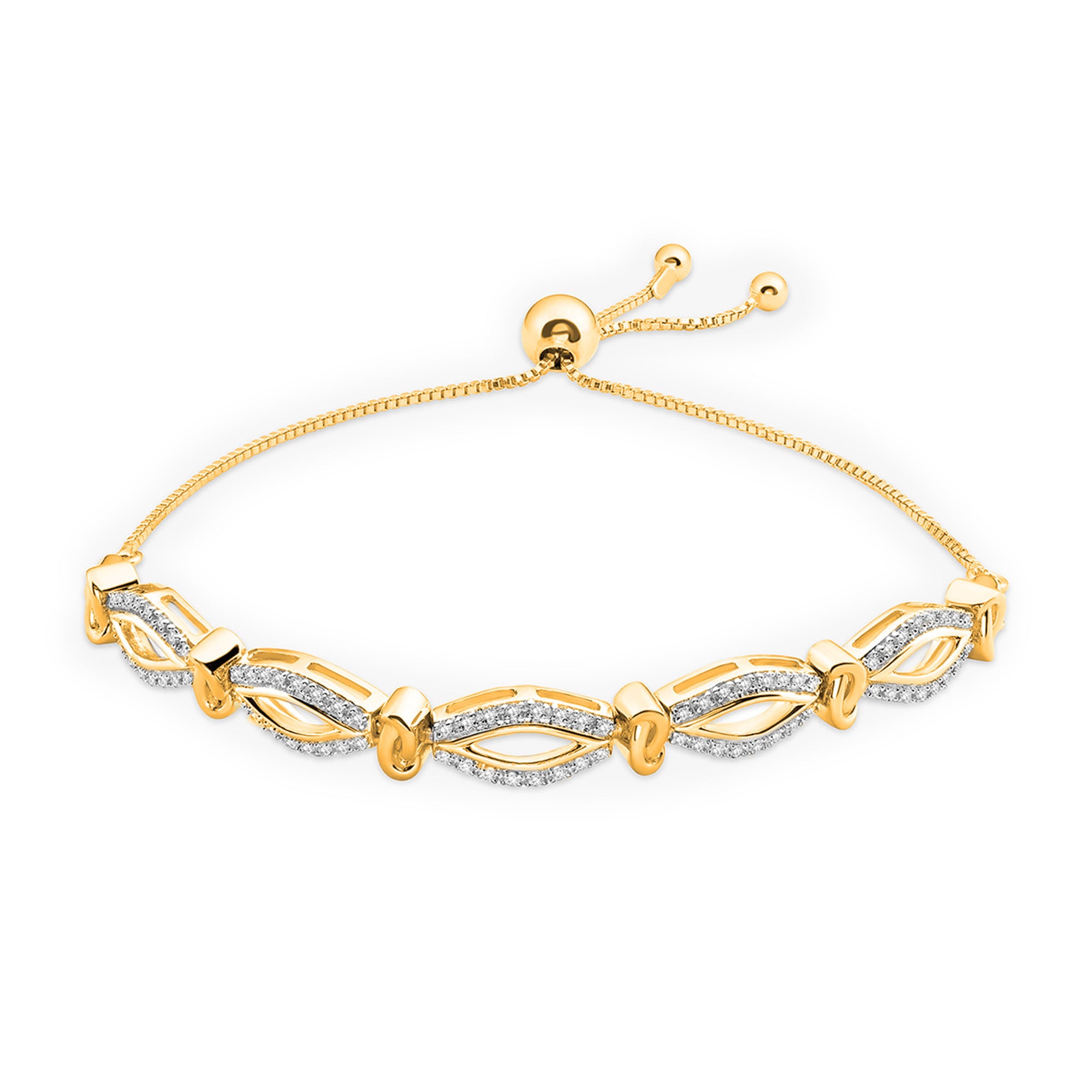 Keemti Jewels Marquise Link Bolo Bracelet with clear stones and adjustable sliding clasp.