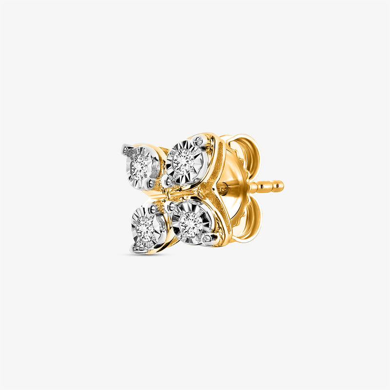 Keemti Jewels' Clover Spark Stud Earrings: festive gold four-petal studs with four round diamonds.