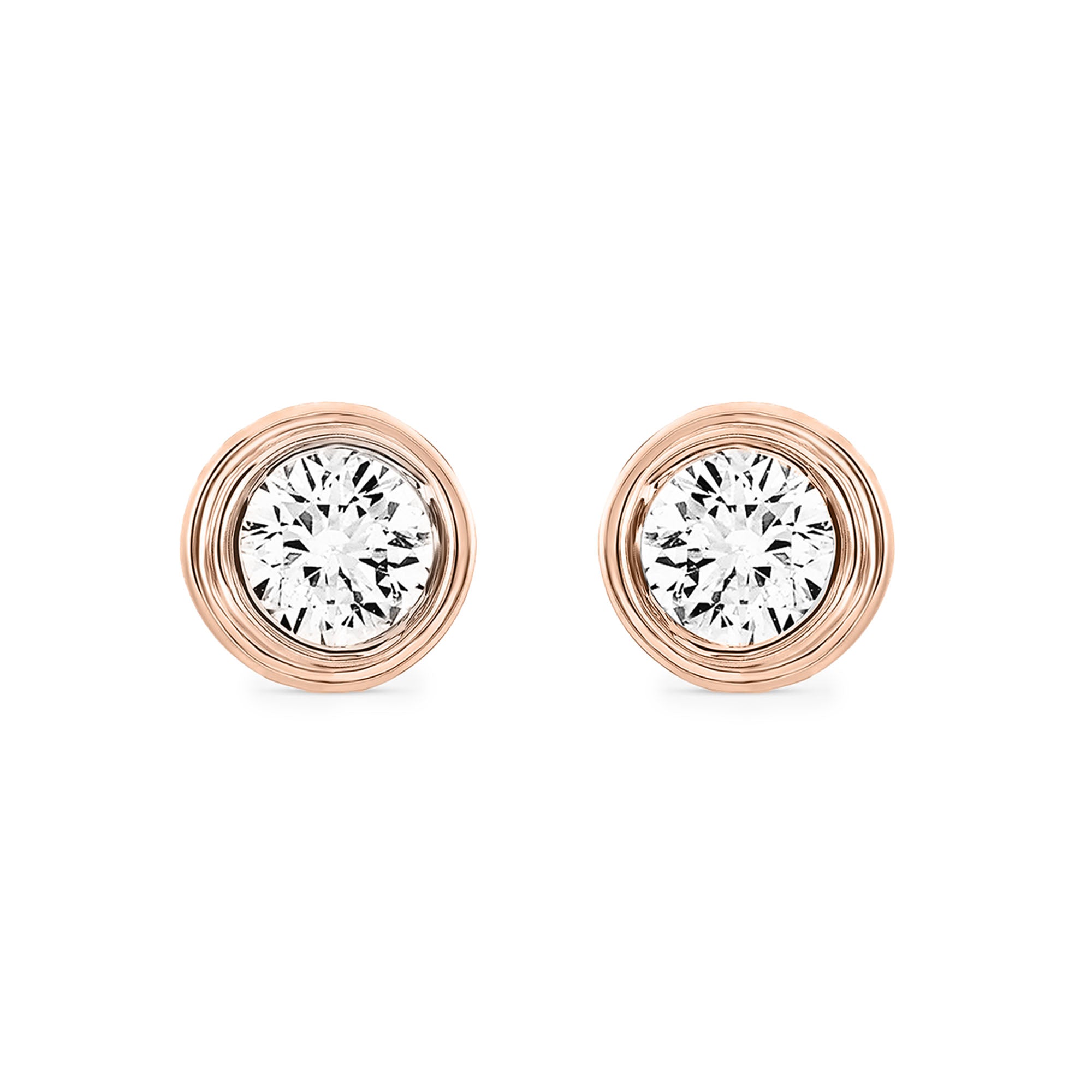 Classic bezel stud earrings with round crystal, silver-tone setting