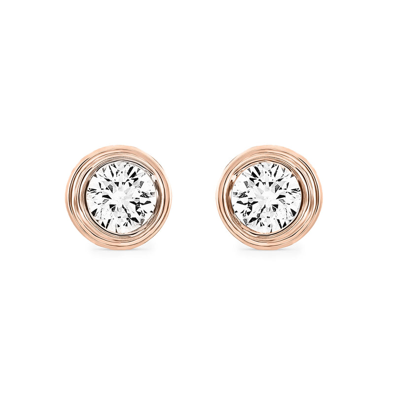 Classic bezel stud earrings with round crystal, silver-tone setting