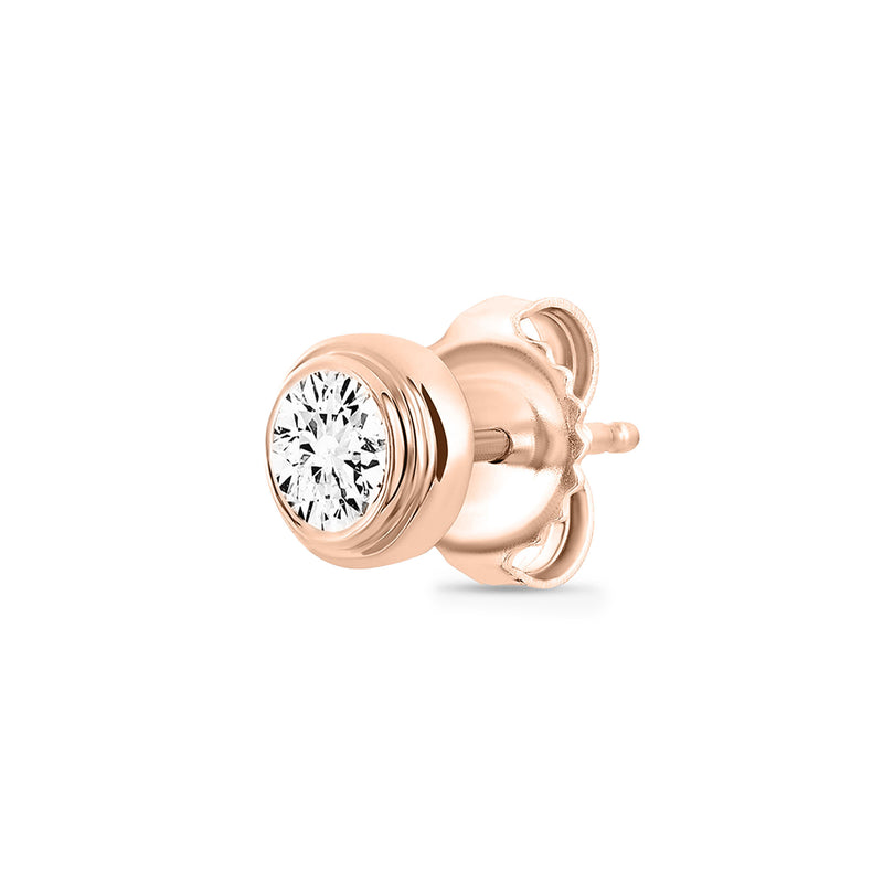 Keemti Jewels' Classic Bezel Stud Earrings: a single rose gold diamond stud, ideal for modern minimalism lovers.