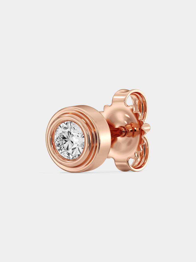 Keemti Jewels' Classic Bezel Stud Earrings: a single rose gold diamond stud, ideal for modern minimalism lovers.