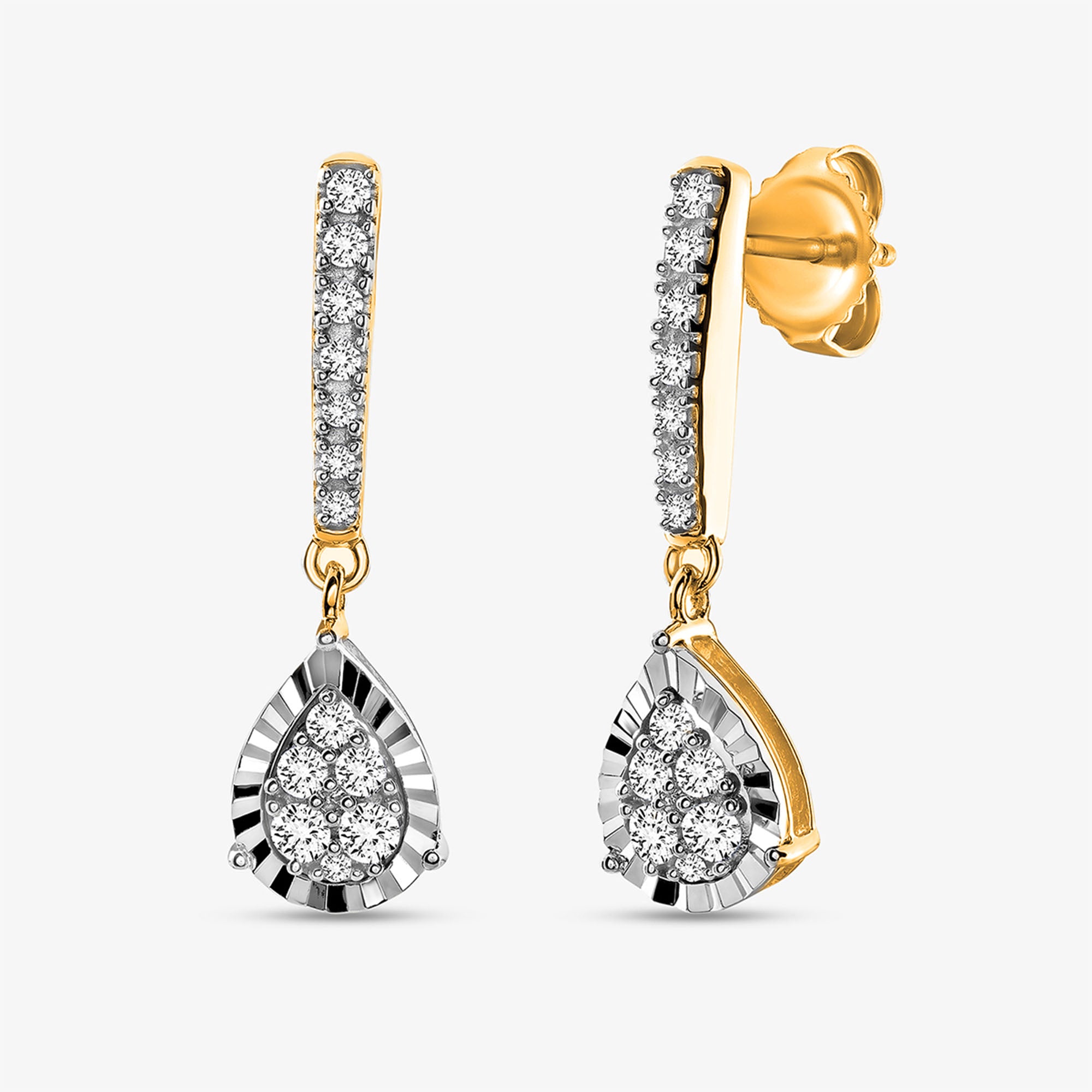 Keemti Jewels Dewdrop Dangle Diamond Earrings feature teardrop clusters and silver accents on a white background.