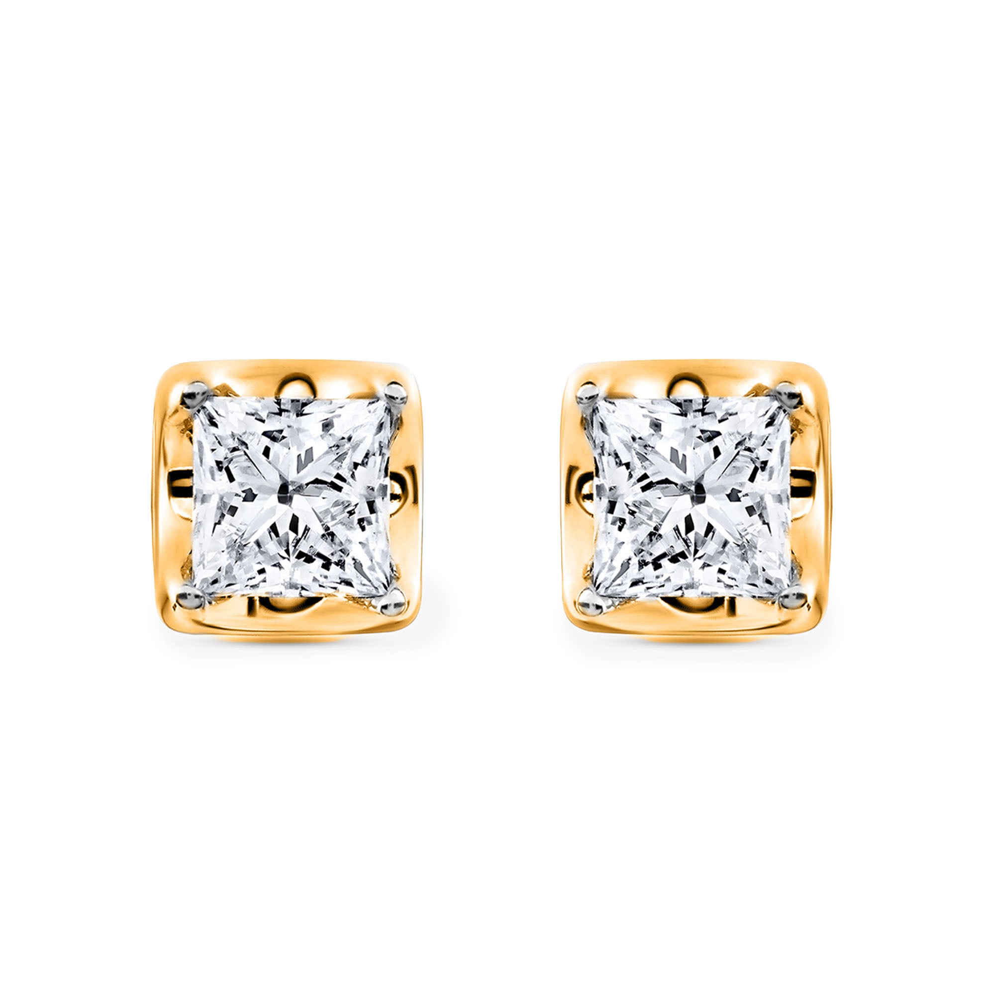 Modern Luxe Cube stud earrings, square cushion stone, silver 925 vermeil, 0.75 ct