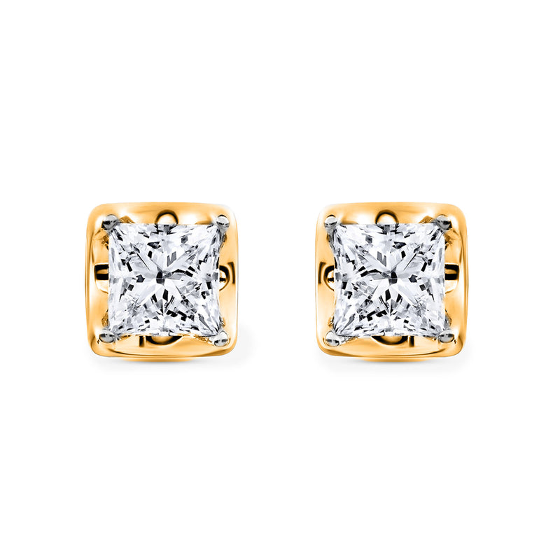 Modern Luxe Cube stud earrings, square cushion stone, silver 925 vermeil, 0.75 ct