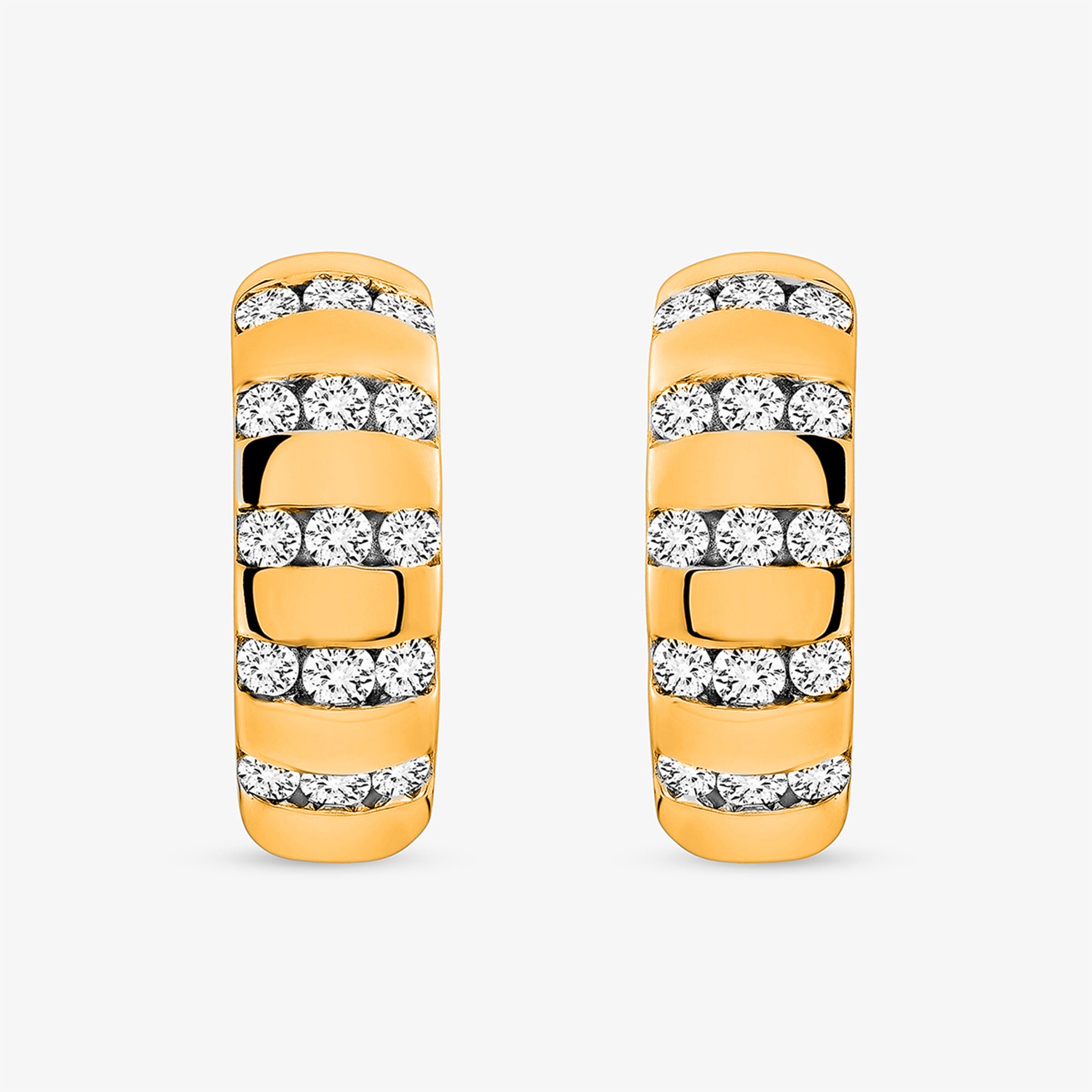 Layered hoop earrings, silver 925, with sparkling round stones—front view