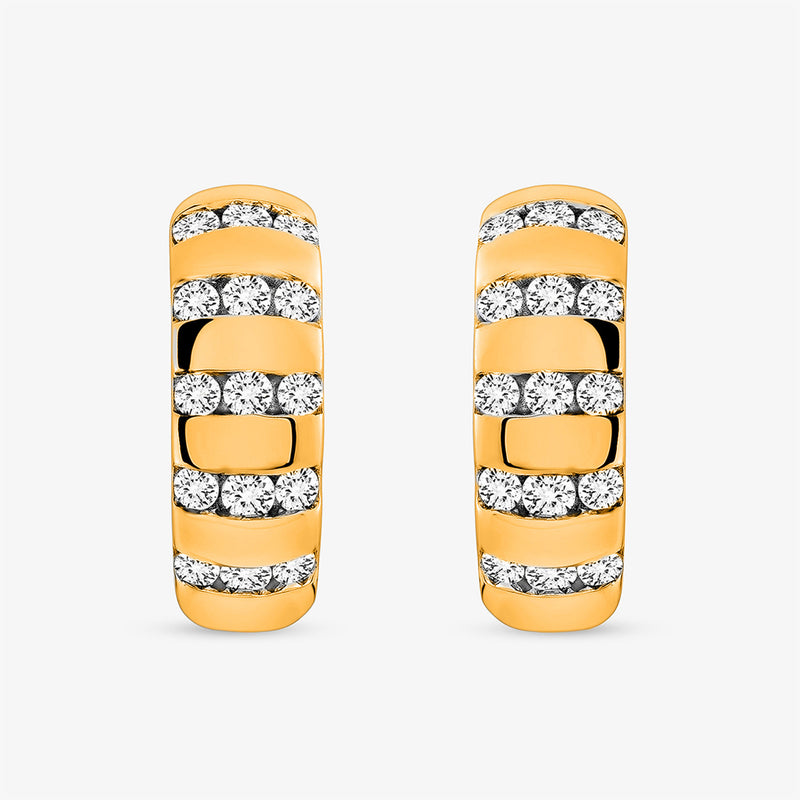 Layered hoop earrings, silver 925, with sparkling round stones—front view