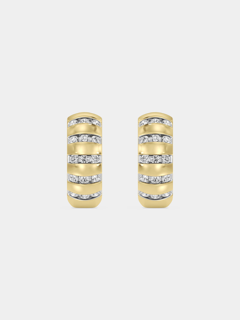Layered hoop earrings, silver 925, with sparkling round stones—front view