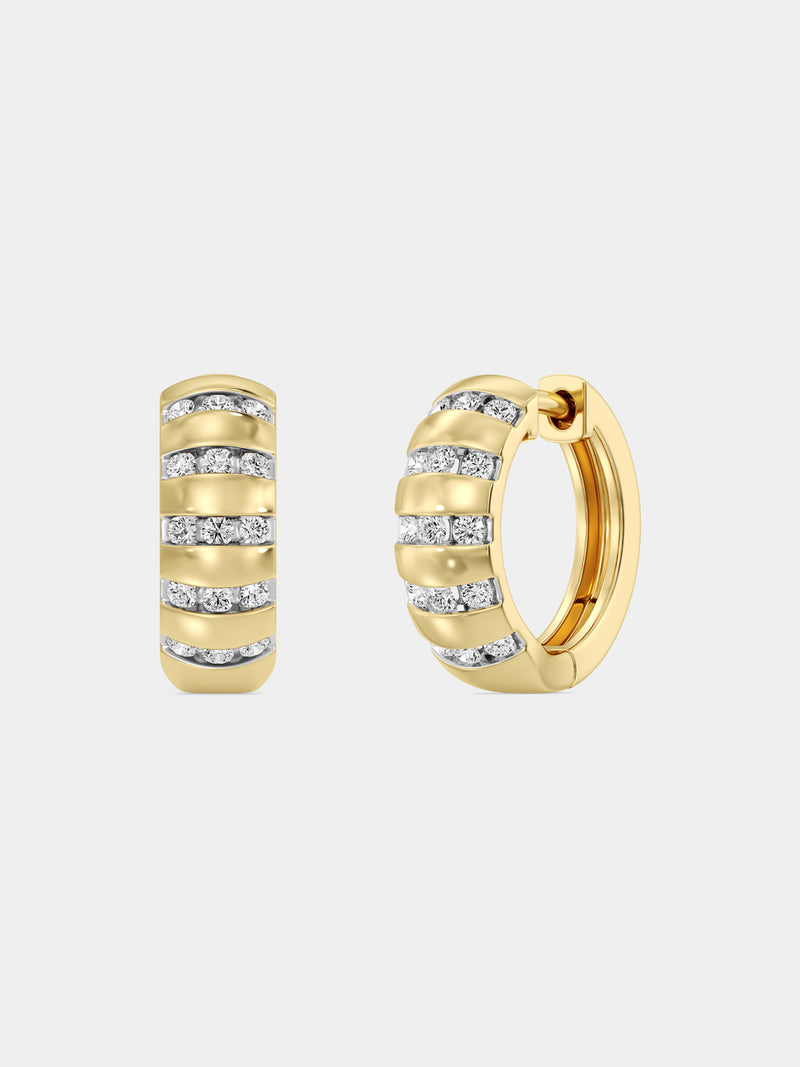Layered Shine Hoop Earrings by Keemti Jewels feature three rows of white diamonds for a chic, modern everyday look.