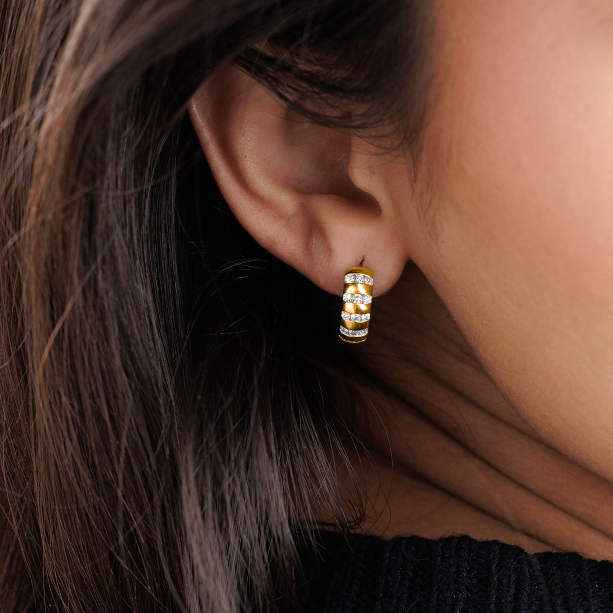 Layered Shine Hoop Earrings by Keemti Jewels: gold hoops with sparkling stones, ideal for daily wear.
