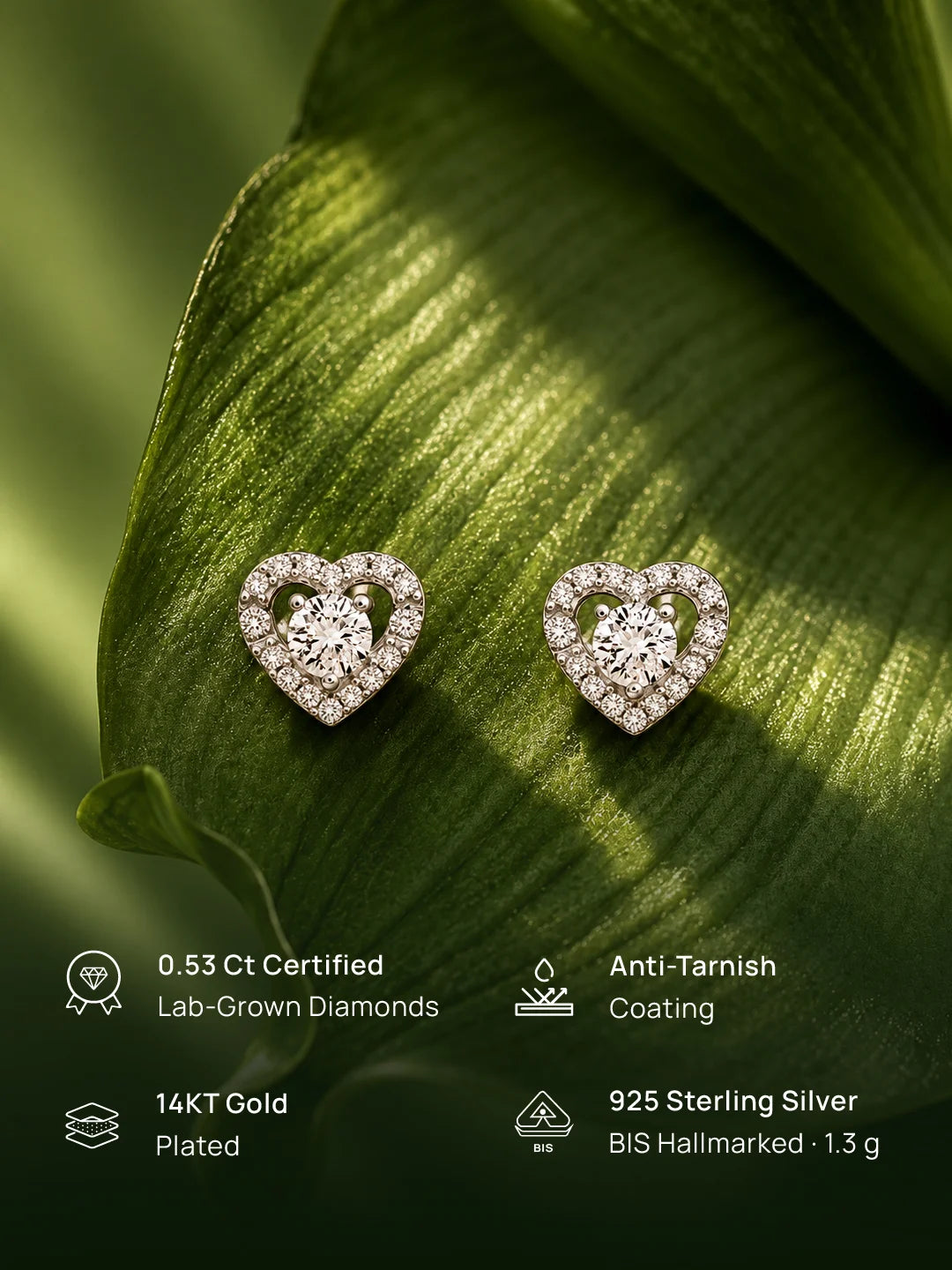 Solitaire Center Stone Heart Stud Earrings