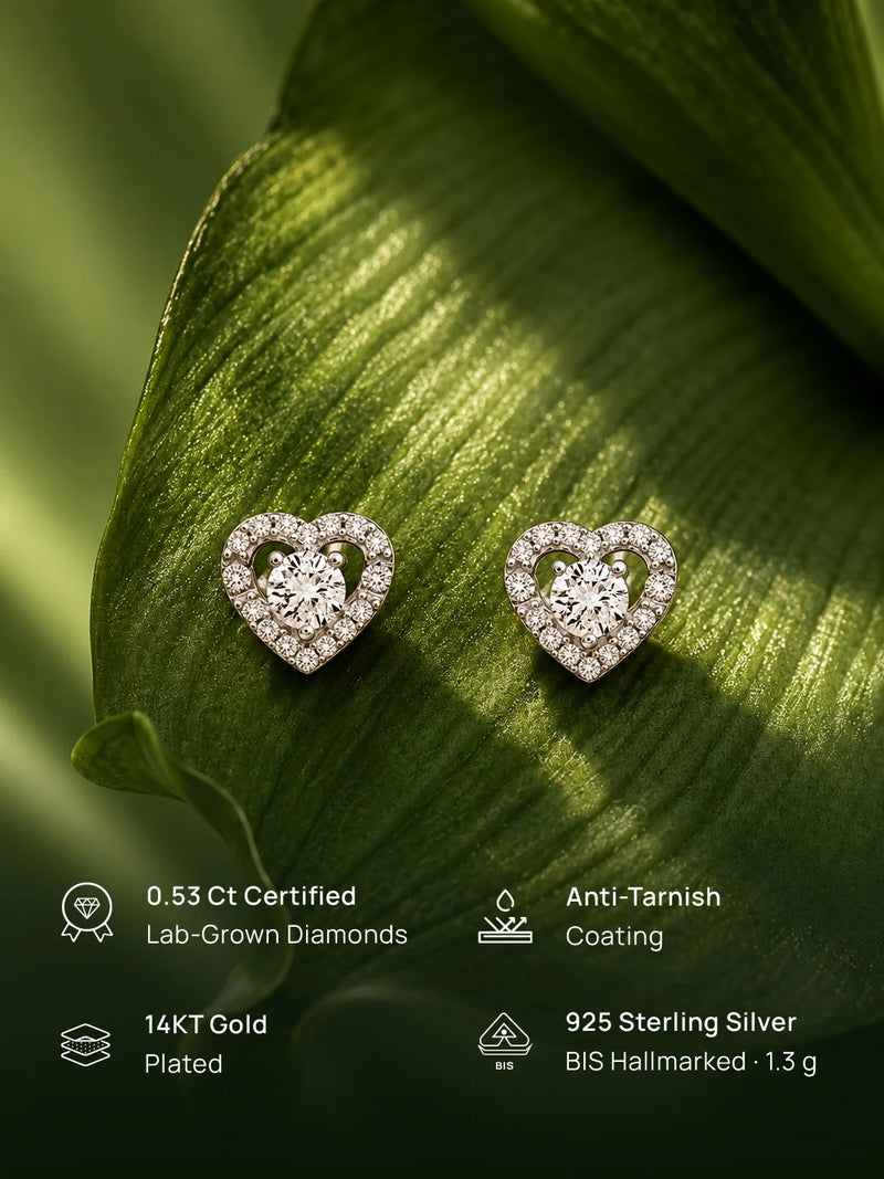 Solitaire Center Stone Heart Stud Earrings