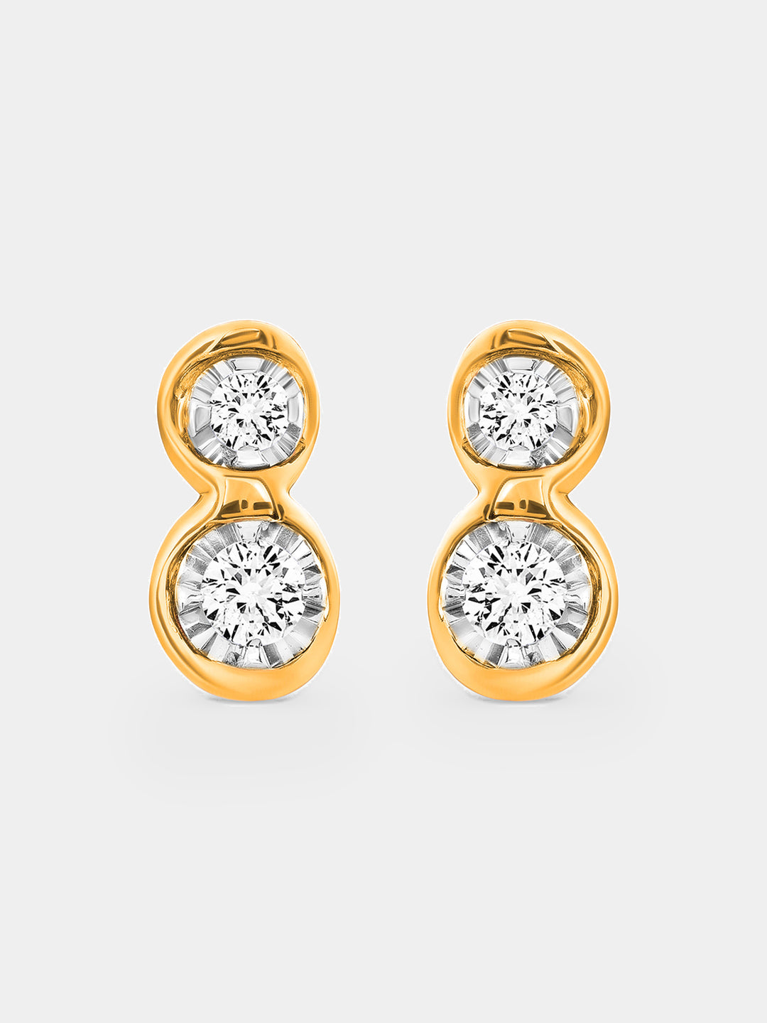 Rose-gold twin spark stud earrings with two round clear stones and silver-toned settings