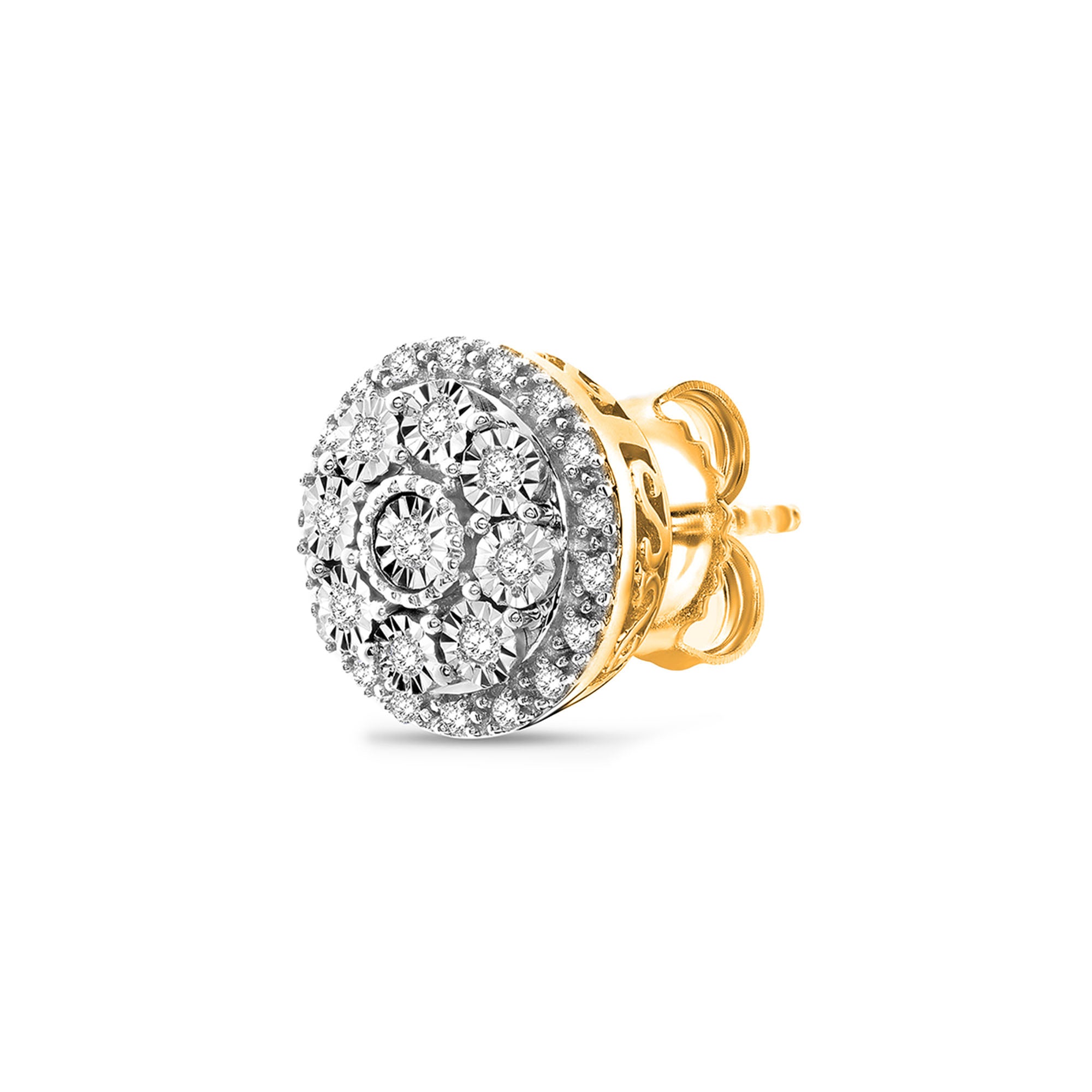 Keemti Jewels’ Halo Bloom Stud Earrings: circular, radiant flower-inspired studs adorned with sparkling diamonds.
