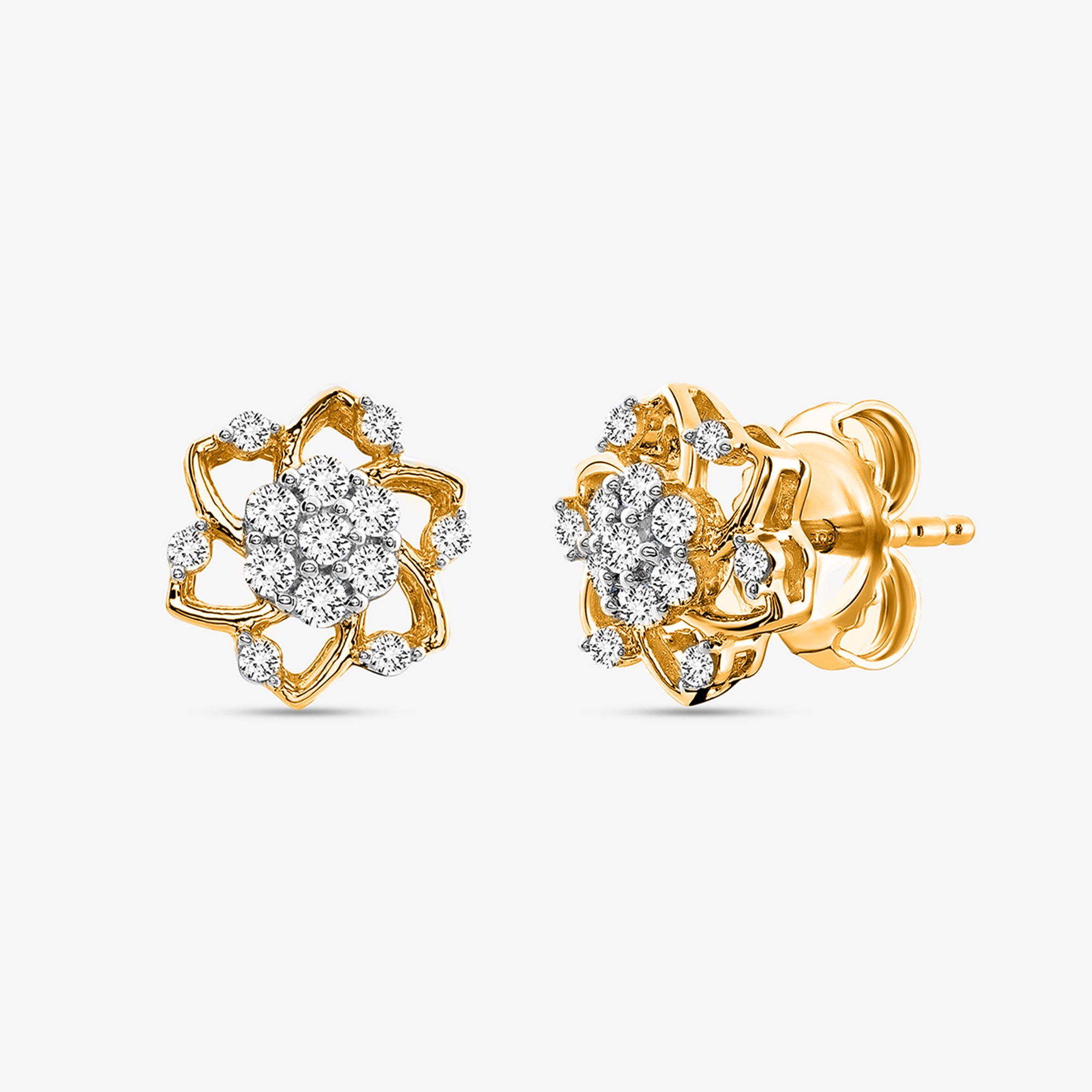 Floral stud earrings with silver-tone round stone flower cluster