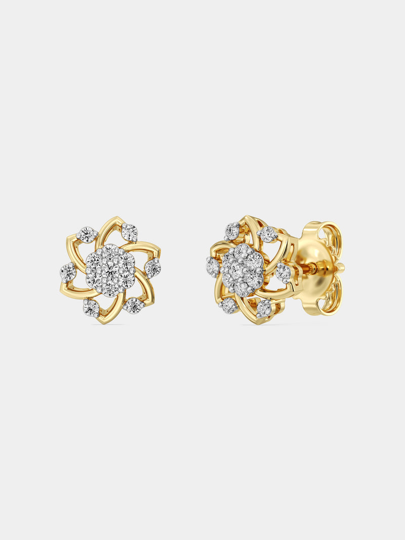 Floral stud earrings with silver-tone round stone flower cluster