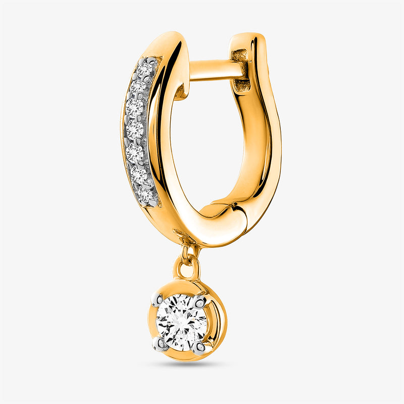 Keemti Jewels' Mini Hoop Drop Earrings: gold mini-hoops with embedded diamonds and a dangling round diamond.