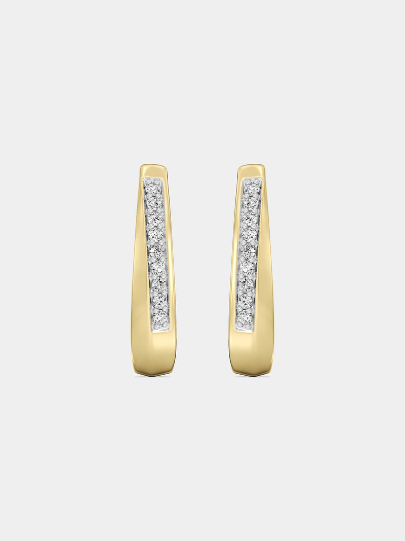 A close-up of a woman's ear wearing Keemti Jewels' Classic Shine Hoop Earrings with a diamond stripe accent.