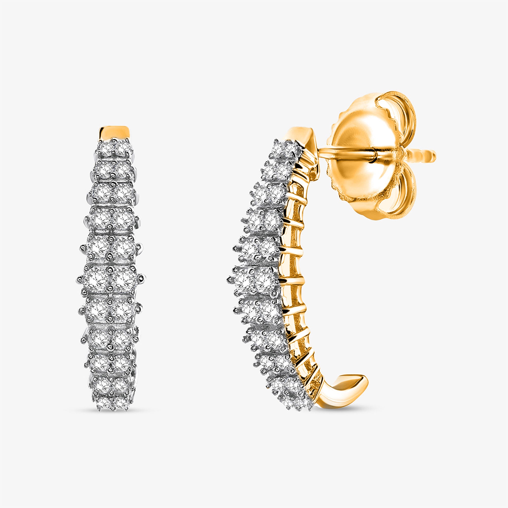 Curved hoop earrings in 925 silver with sparkling row of clear stones