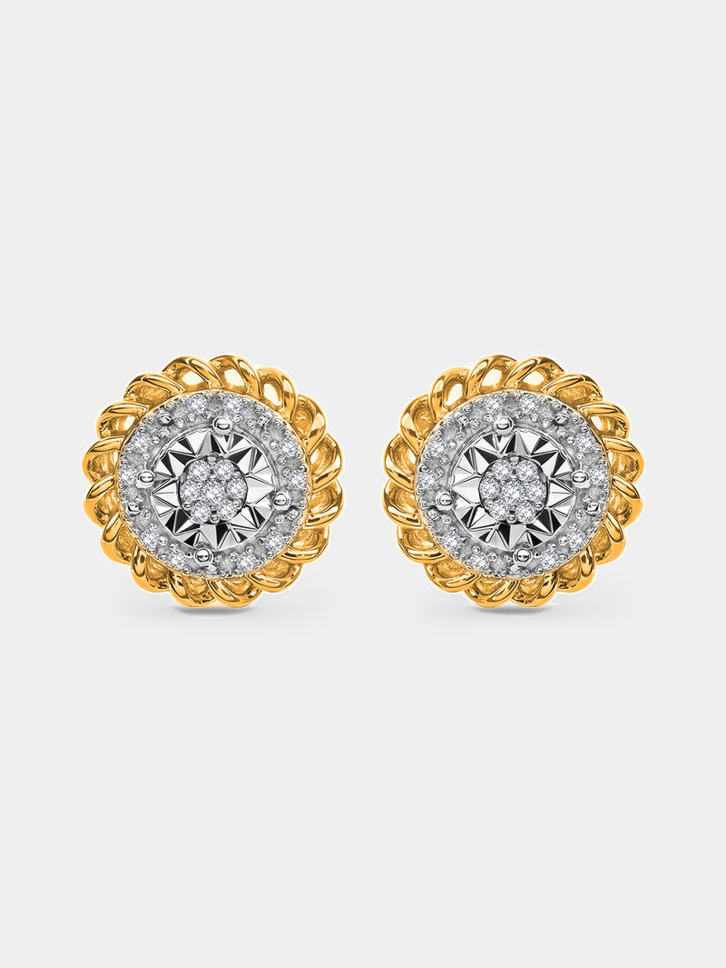 AURORA cluster stud earrings in rose gold vermeil with round pavé halo, 0.75ct