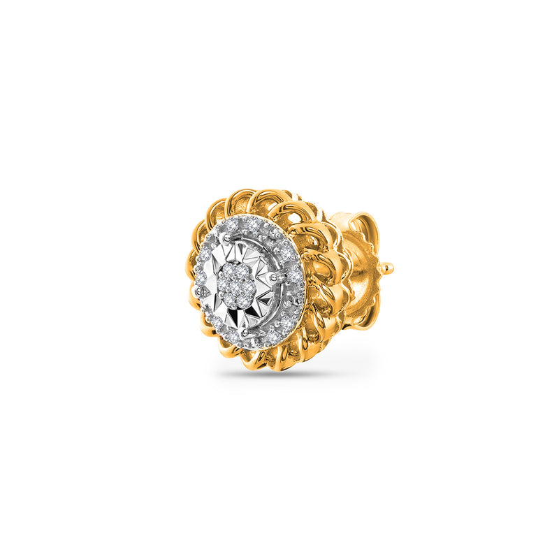 Keemti Jewels' Aurora Cluster Stud Earrings feature a diamond center with an elegant, intricate floral halo design.