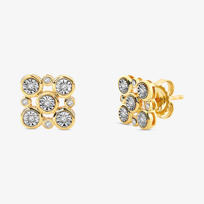 Keemti Jewels' Radiant Constellation Diamond Stud Earrings feature modern circular clusters in a square festive design.