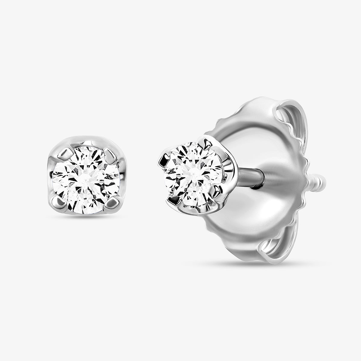 Keemti Jewels' Morning Dew Diamond Stud Earrings in four-prong white settings, shown on a white background.