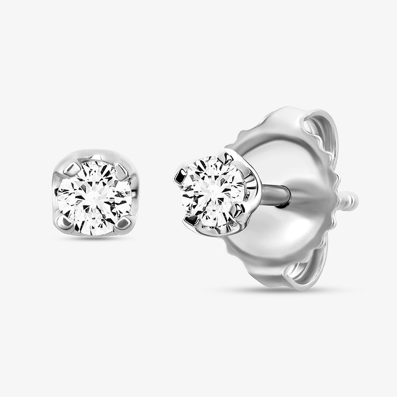 Keemti Jewels' Morning Dew Diamond Stud Earrings in four-prong white settings, shown on a white background.