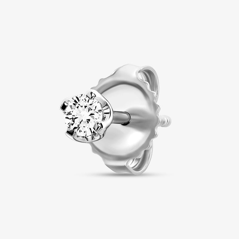 Morning Dew Diamond Stud Earrings by Keemti Jewels in white metal with butterfly back, shown on white background.